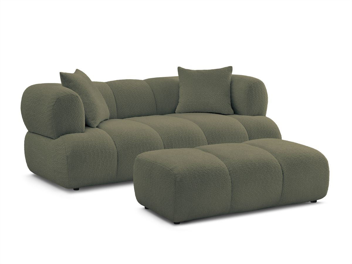 Bobochic Pamira Sofa 2-Sitzer mit Pouf Bouclé-Stoff Grün