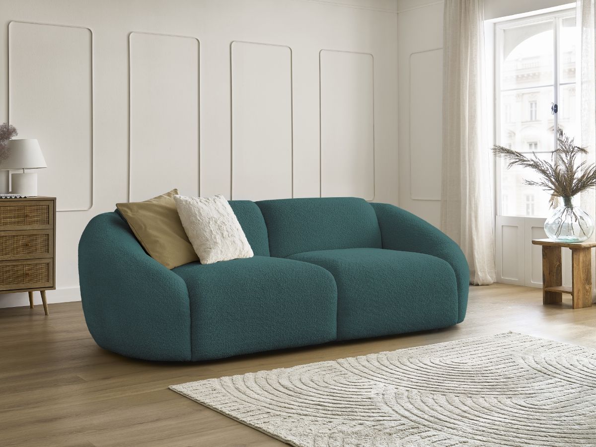 Bobochic Tina Sofa 3-Sitzer Bouclé-Stoff Hellblau