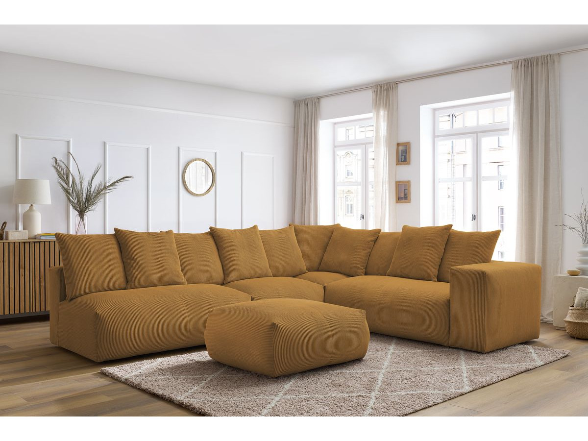 Bobochic Voltaire Ecksofa mit Pouf 322 × 268 cm Cordsamt Gelb Ecke rechts