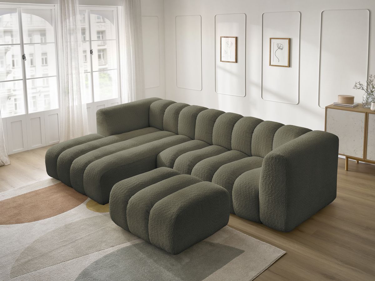 Bobochic Talia Ecksofa mit Pouf Bouclé-Stoff Grün Ecke links