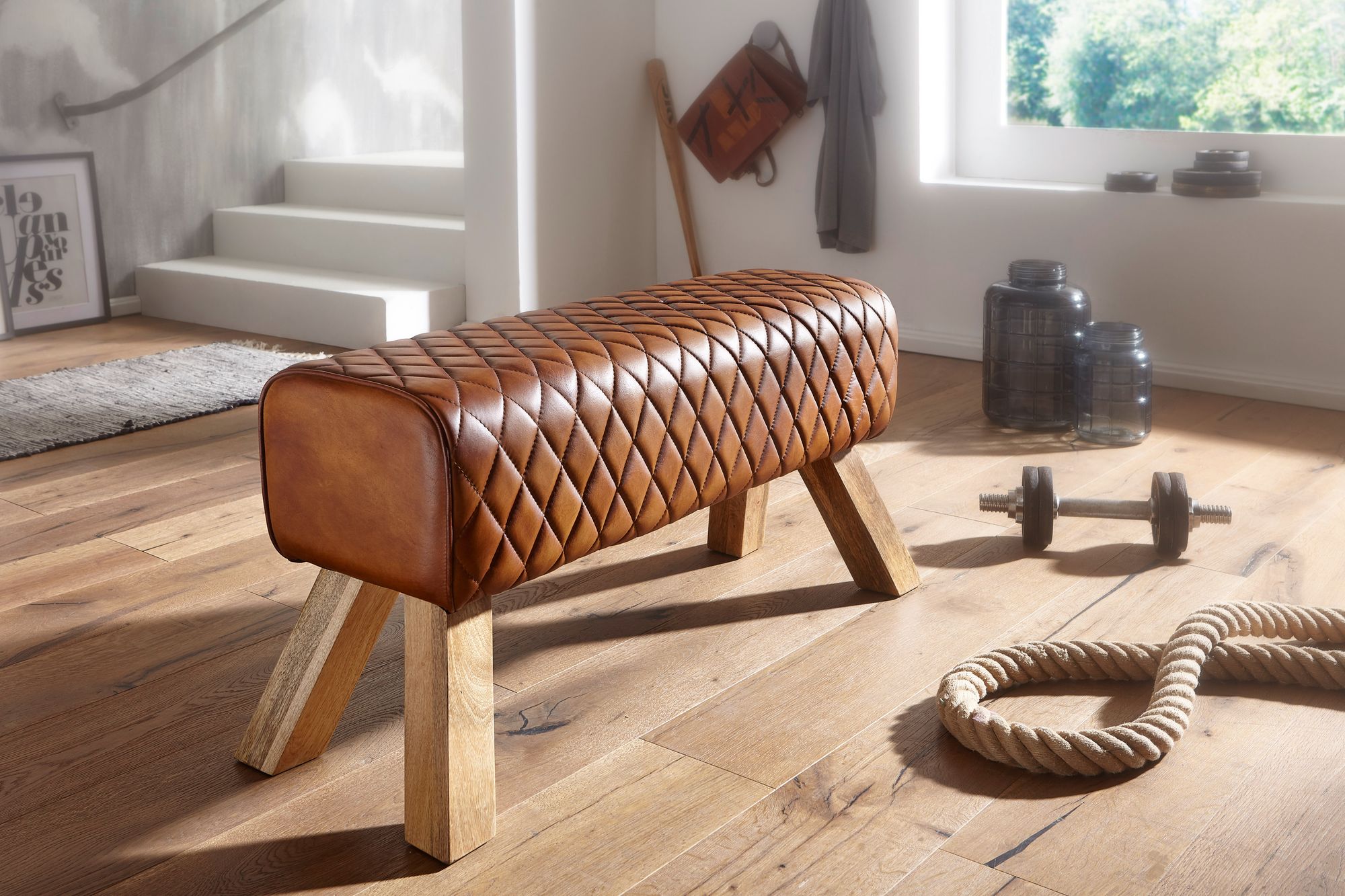 Sitzbank Tinglev Echtleder Braun 89 × 35 × 46 cm