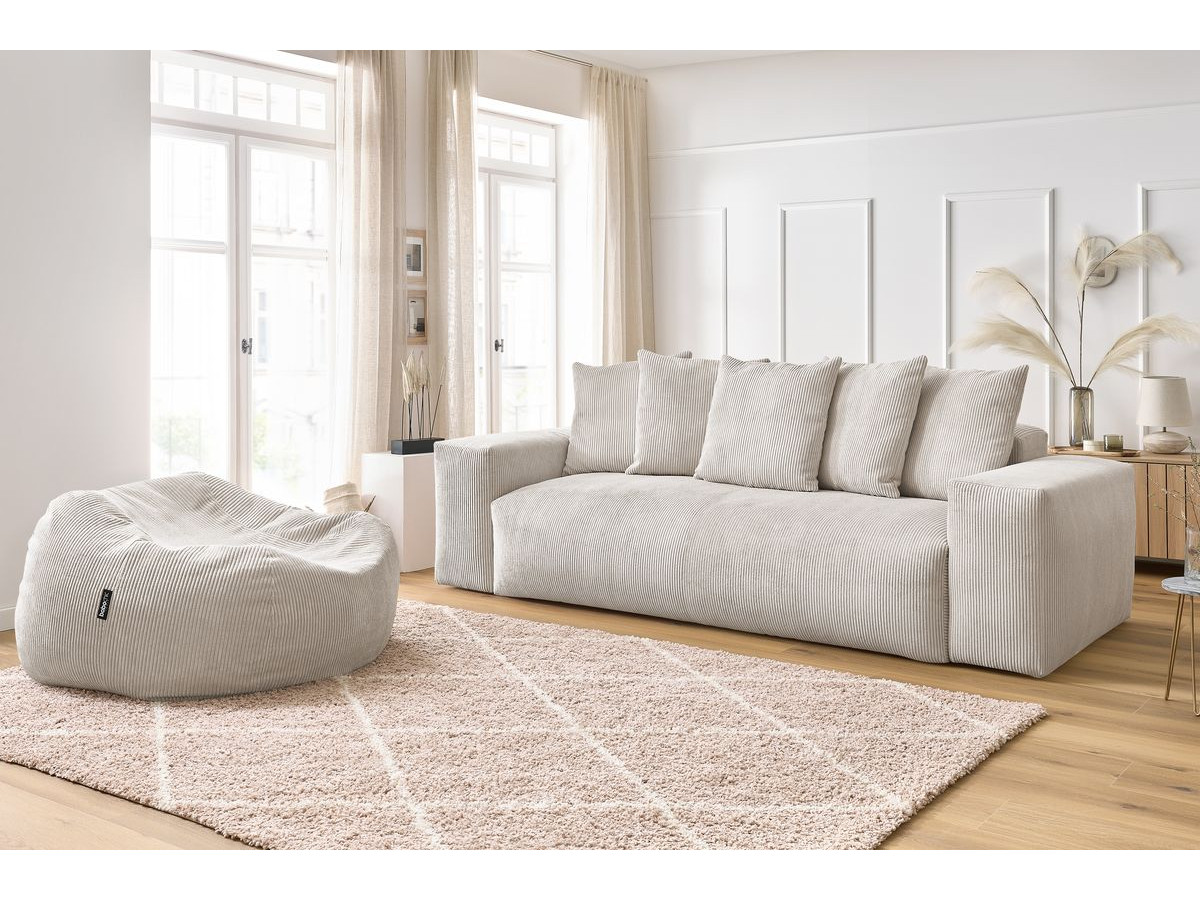 Bobochic Voltaire Sofa 4-Sitzer mit Pouf 280 × 124 cm Cordsamt Beige
