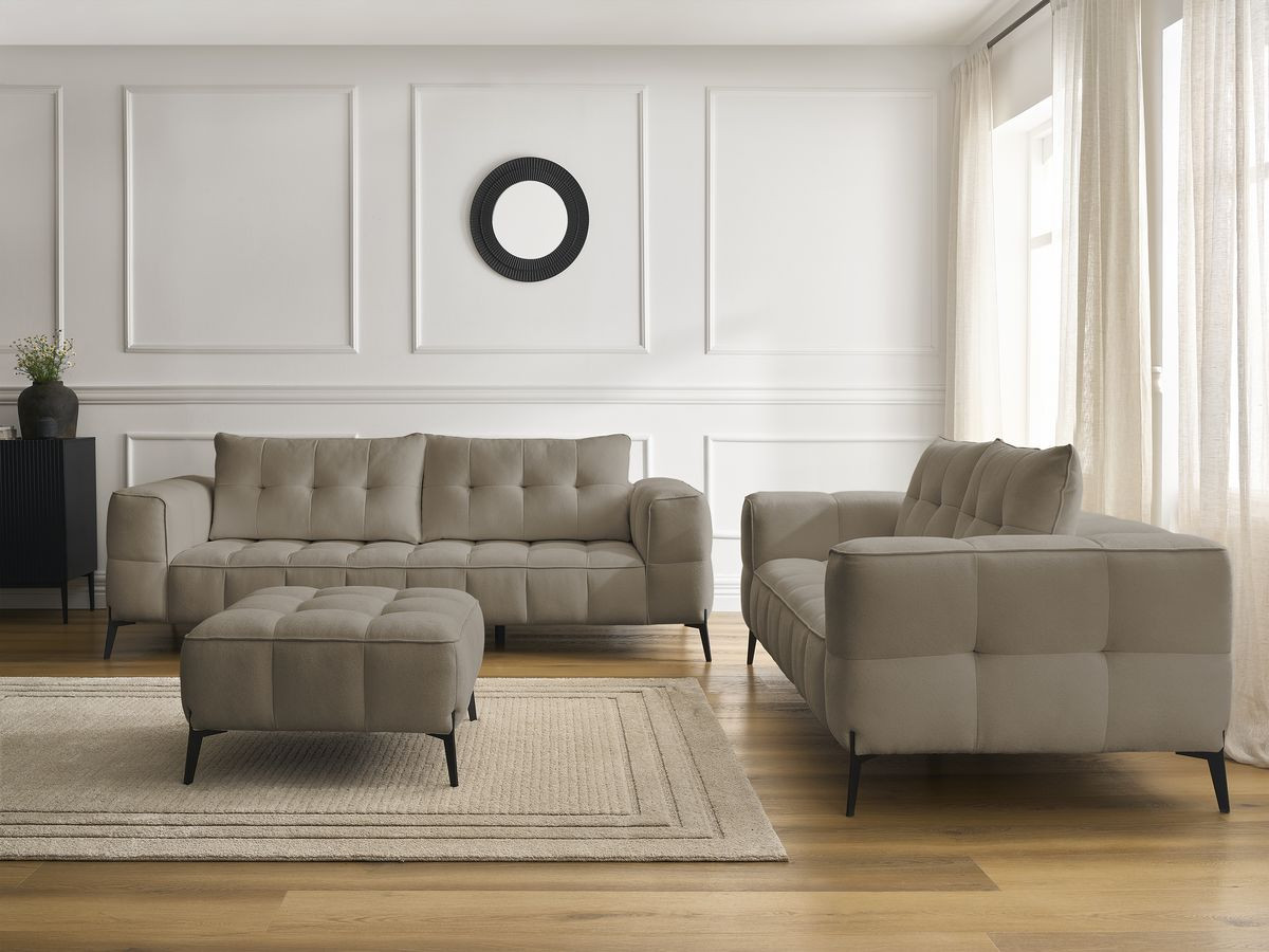 Bobochic Anis Sofa-Set 3- und 2-Sitzer mit Pouf Strukturstoff Taupe