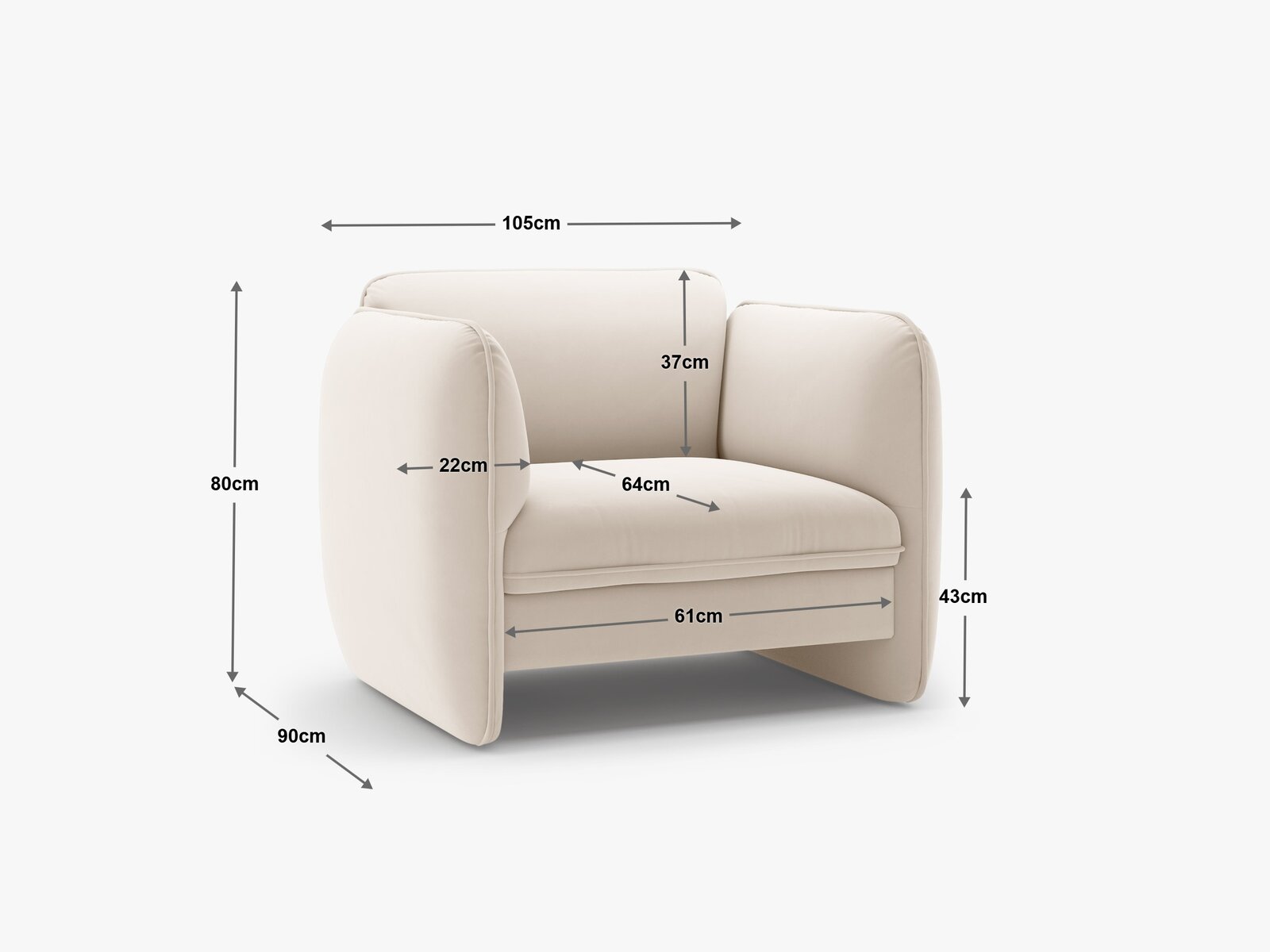 Micadoni Georgia Armsessel Chenille SILENCIO Gedämpftes Blau