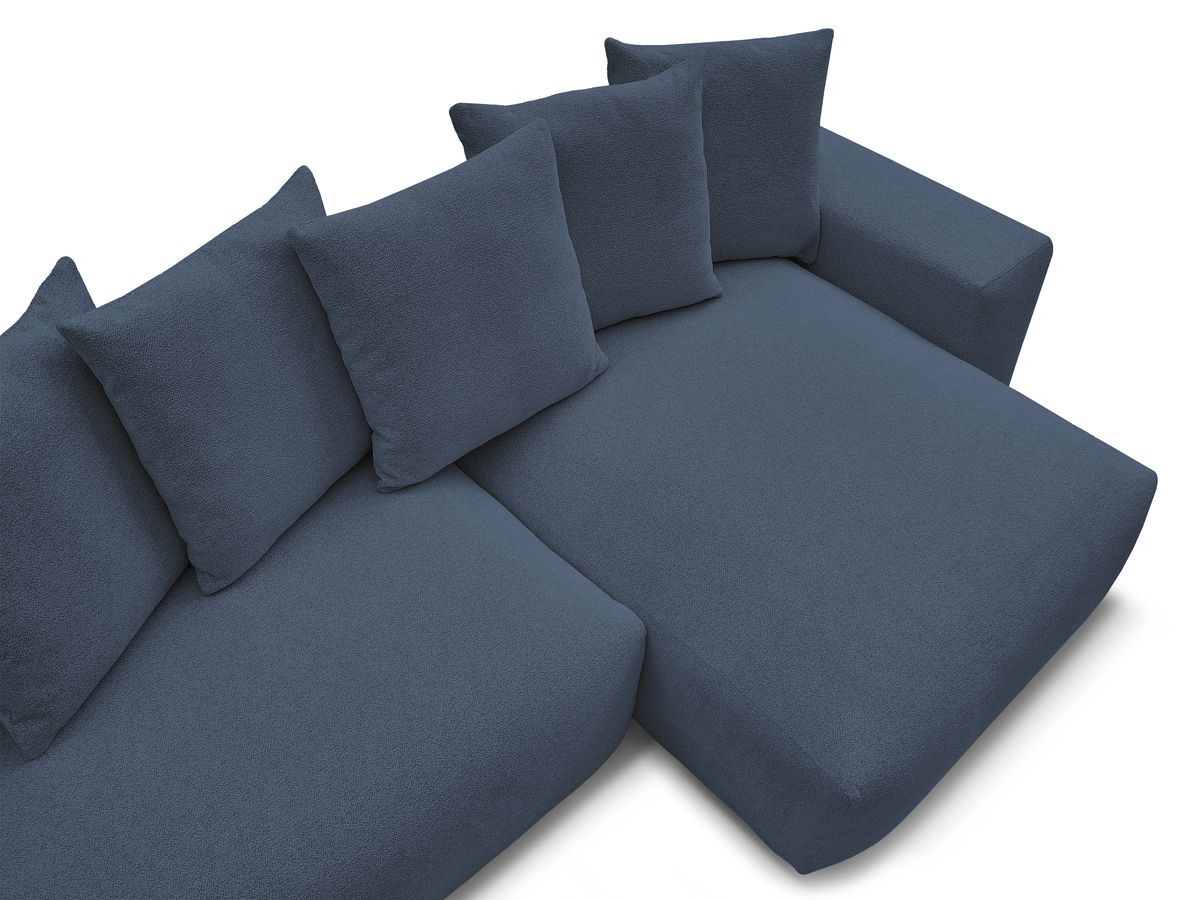 Bobochic Voltaire Ecksofa mit Schlaffunktion und Bettkasten und Pouf Melange-Stoff Dunkelblau