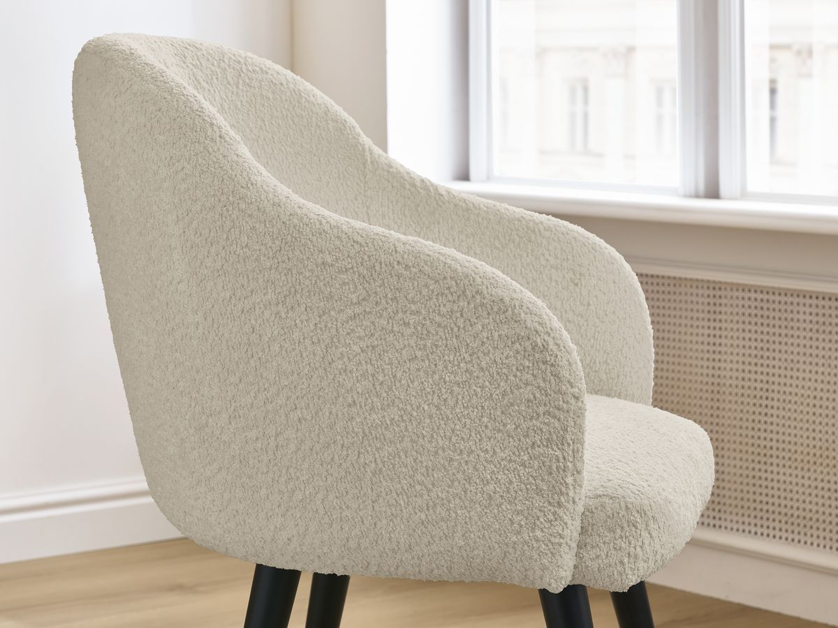 Bobochic Sophie Esszimmerstuhl mit skandinavischen Beinen, schwarz Bouclé-Stoff Beige