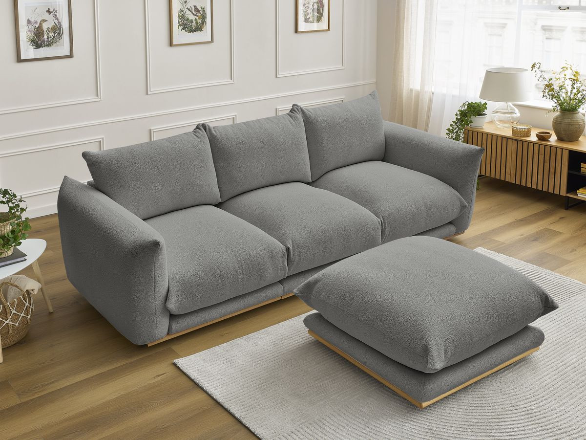Bobochic Ernest Sofa 3-Sitzer mit Pouf 266 × 106 cm Bouclé-Stoff Dunkelgrau