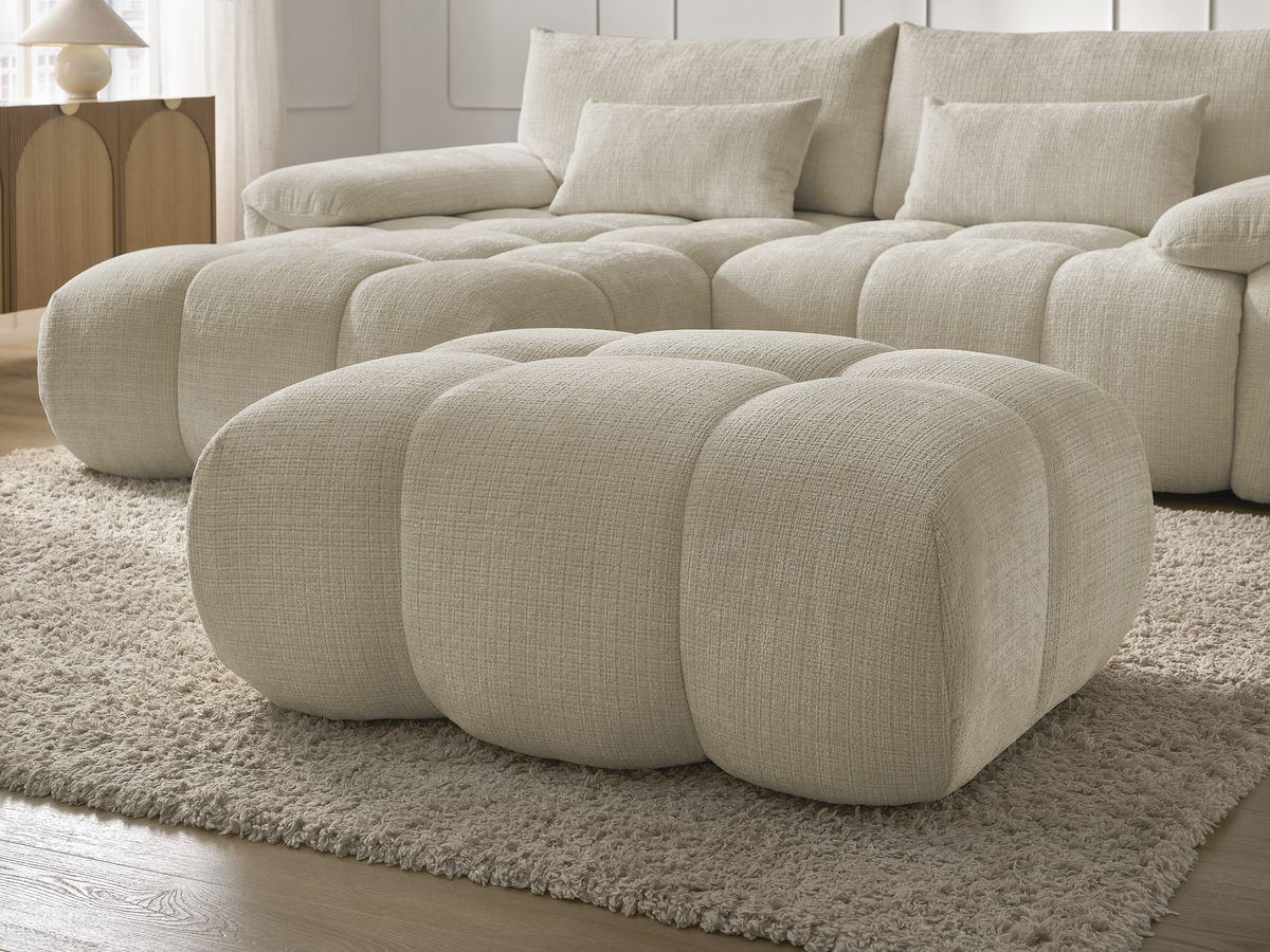 Bobochic Ivane Ecksofa mit Pouf Strukturstoff Beige Ecke links