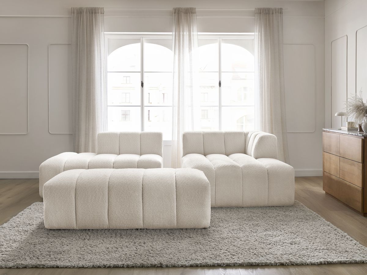Bobochic Annecy Ecksofa mit Pouf Bouclé-Stoff Weiß Ecke rechts