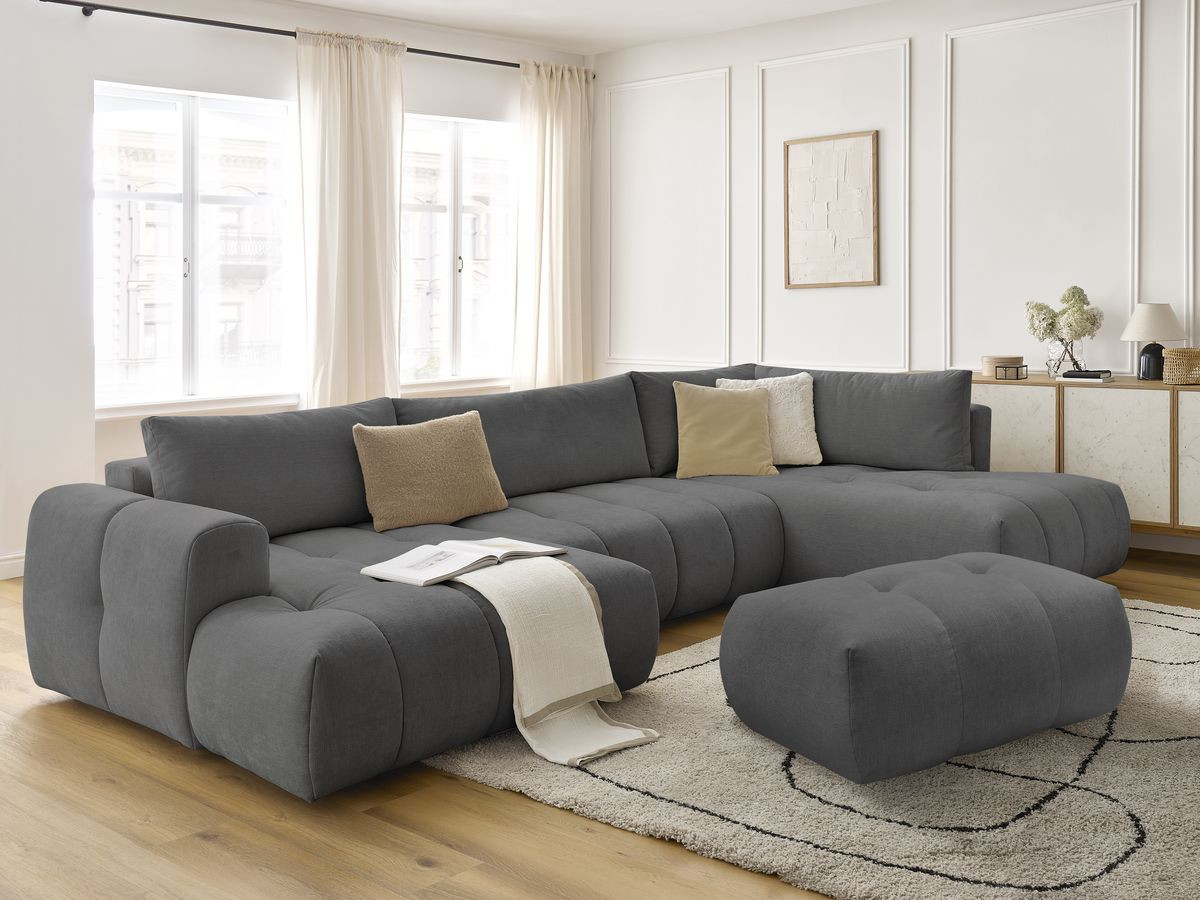 Bobochic Fuji Wohnlandschaft mit Pouf Stoff Dunkelgrau Ecke links