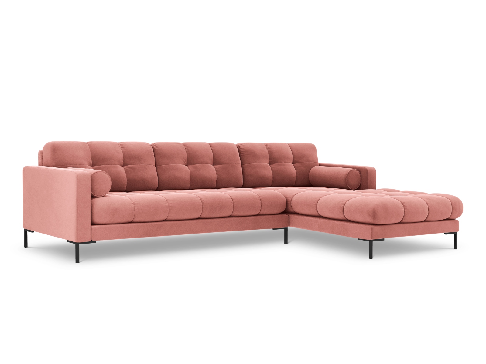 Cosmopolitan Design Ecksofa Bali 5-Sitzer Samt Bluvel Rosa Rechts Beine Schwarzes Metall