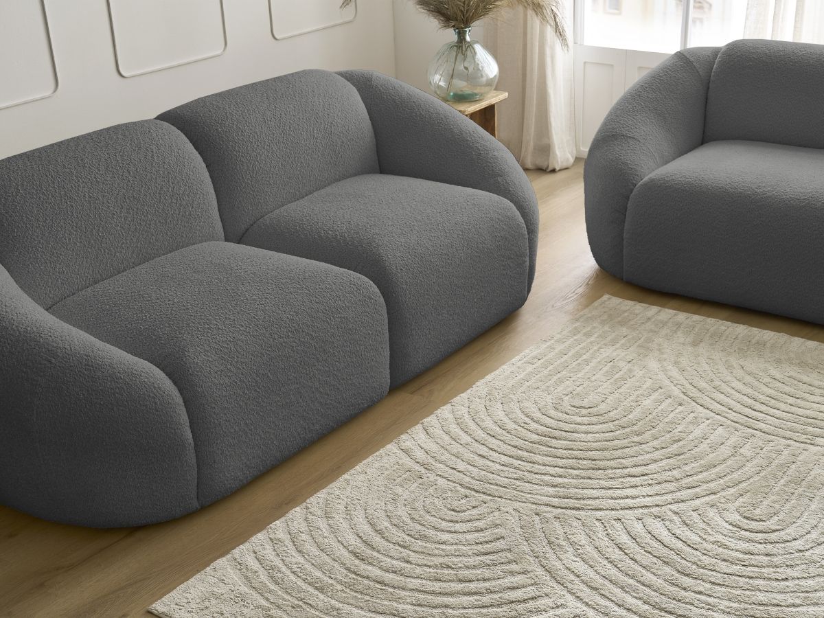 Bobochic Tina Sofa 5-Sitzer Bouclé-Stoff Dunkelgrau