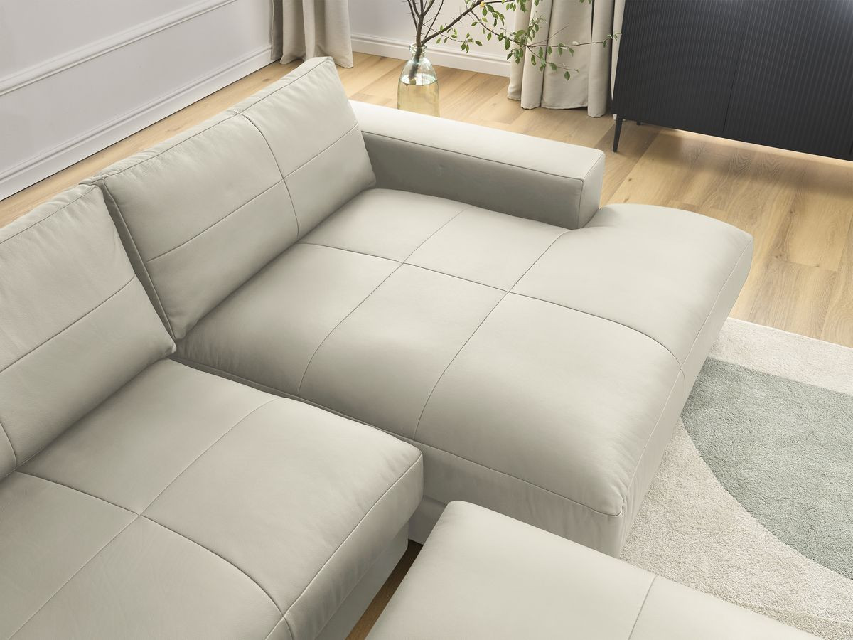 Bobochic Leonard Ecksofa mit Pouf 274 × 159 cm Leder Beige Ecke rechts