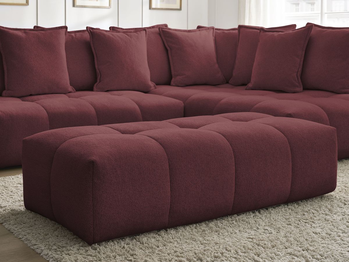 Bobochic Everest Ecksofa mit Schlaffunktion und Bettkasten und Pouf 320 × 212 cm, 10 Kissen Melange-Stoff Rot Ecke rechts