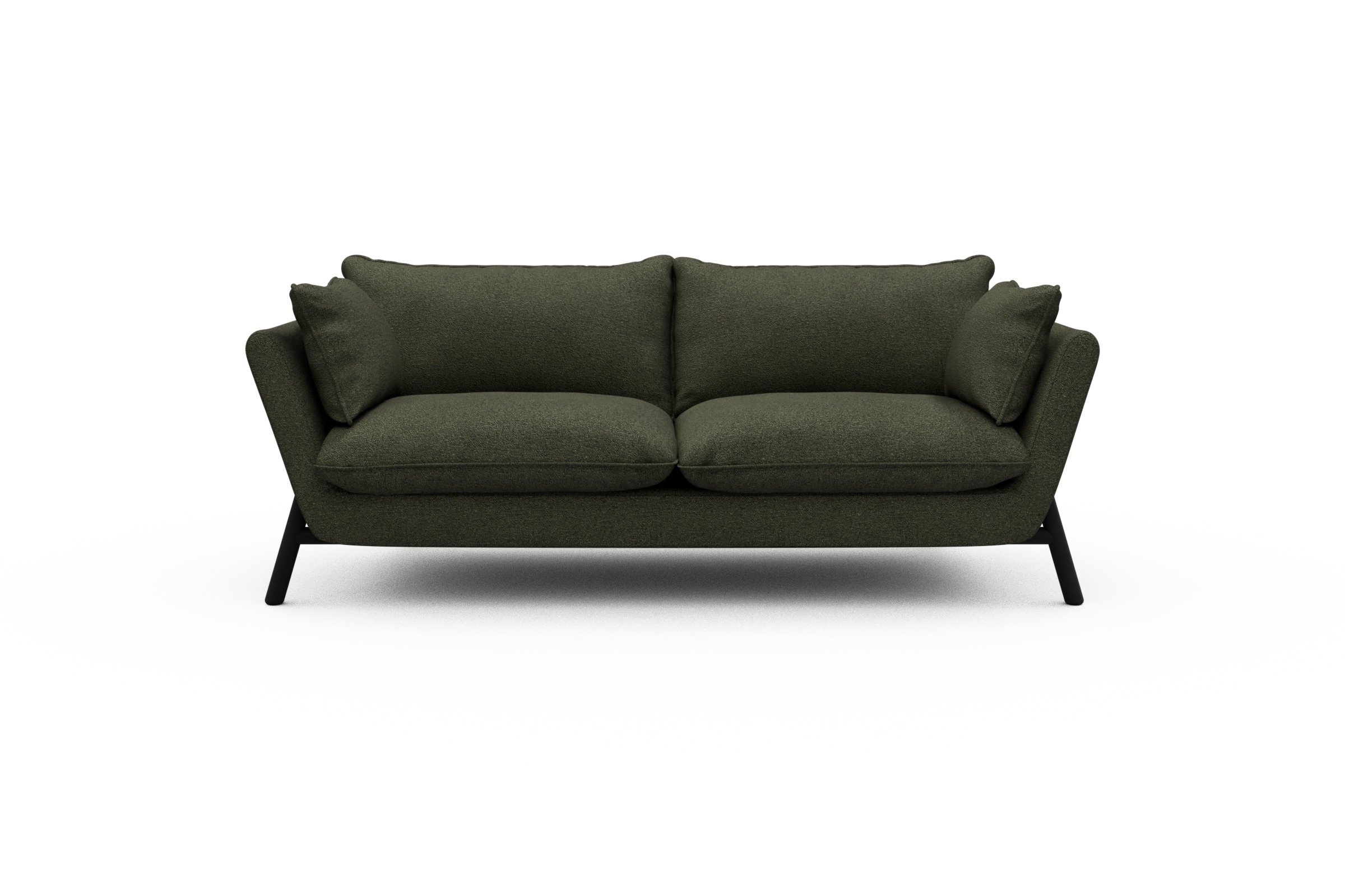 Skandi Home Sofa Emil PREMIUM 2-Sitzer Beinfarbe Eiche Schwarz Boucle-Forest-Green moebelfaktor