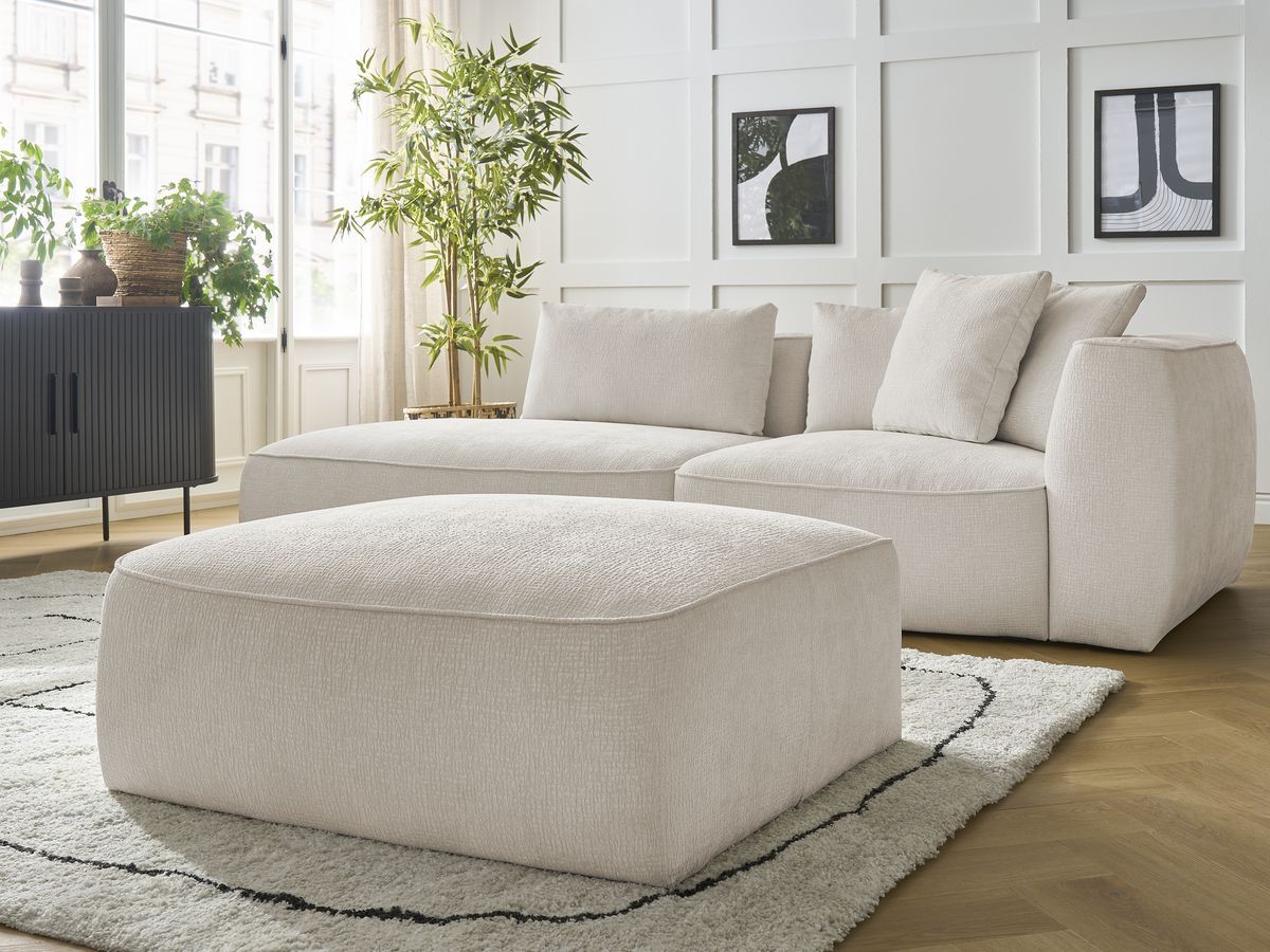 Bobochic Leopold Sofa 4-Sitzer mit Pouf Strukturstoff Beige Armlehne rechts