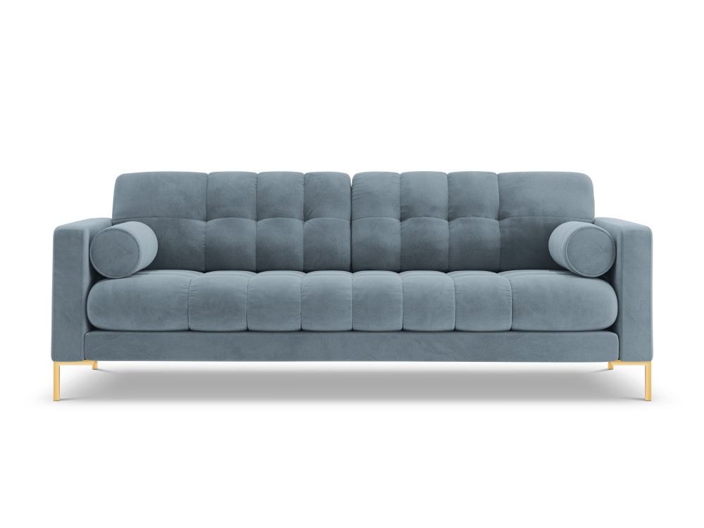 Cosmopolitan Design Sofa Bali 3-Sitzer Samt Bluvel Hellblau Beine Gold