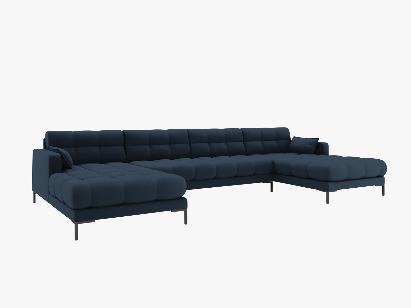 Micadoni Panorama-Sofa Mamaia 6-Sitzer Strukturierter Stoff Neve Blau schwarze Beine
