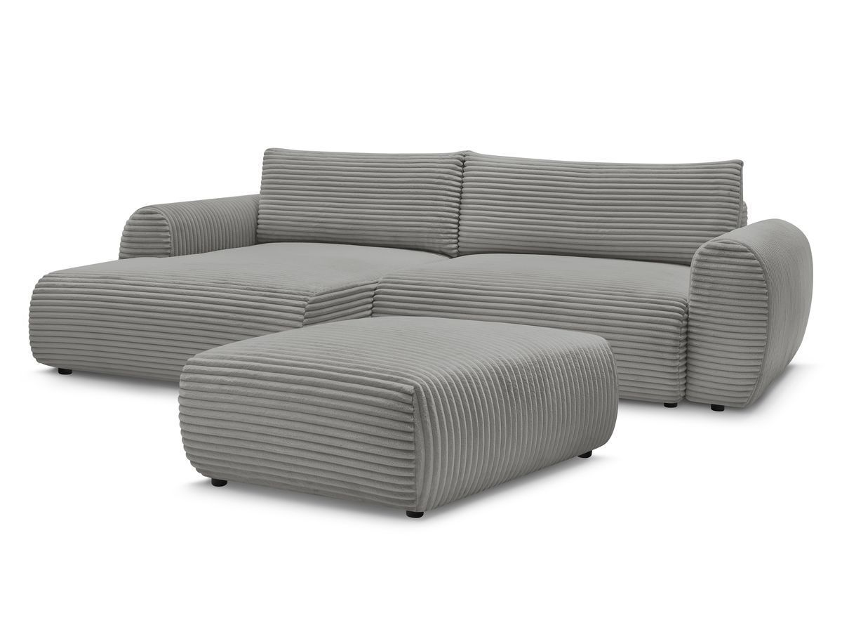 Bobochic Lucien Ecksofa mit Schlaffunktion und Bettkasten und Pouf 314 × 167 cm Breitcord weich Dunkelgrau Ecke links