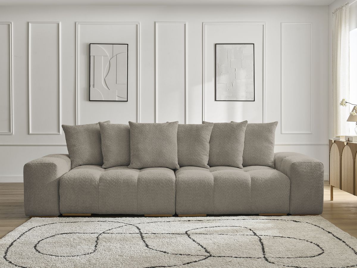 Bobochic Anakin Sofa 3-Sitzer, 6 Kissen Bouclé-Stoff Taupe