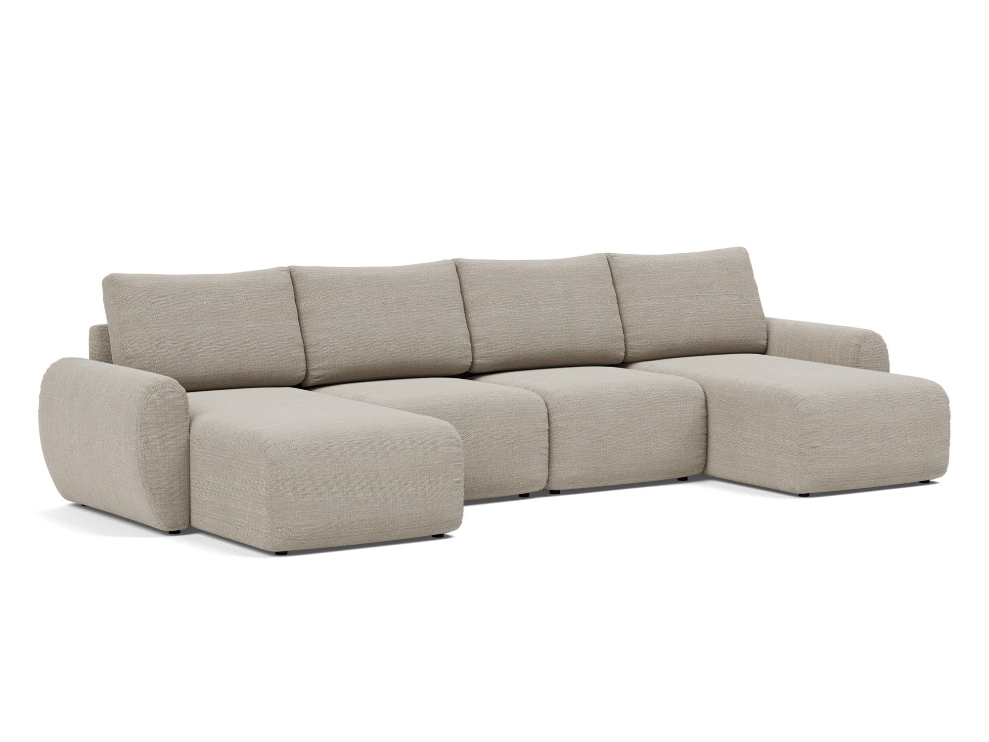 Schlafsofa Norum U-Form mit Curve-Armlehnen Strukturierter Stoff Kenya 579-Gravel