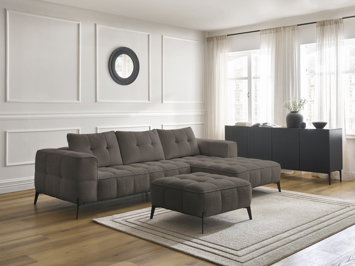 Bobochic Anis Ecksofa mit Pouf Bouclé-Stoff Braun Ecke rechts