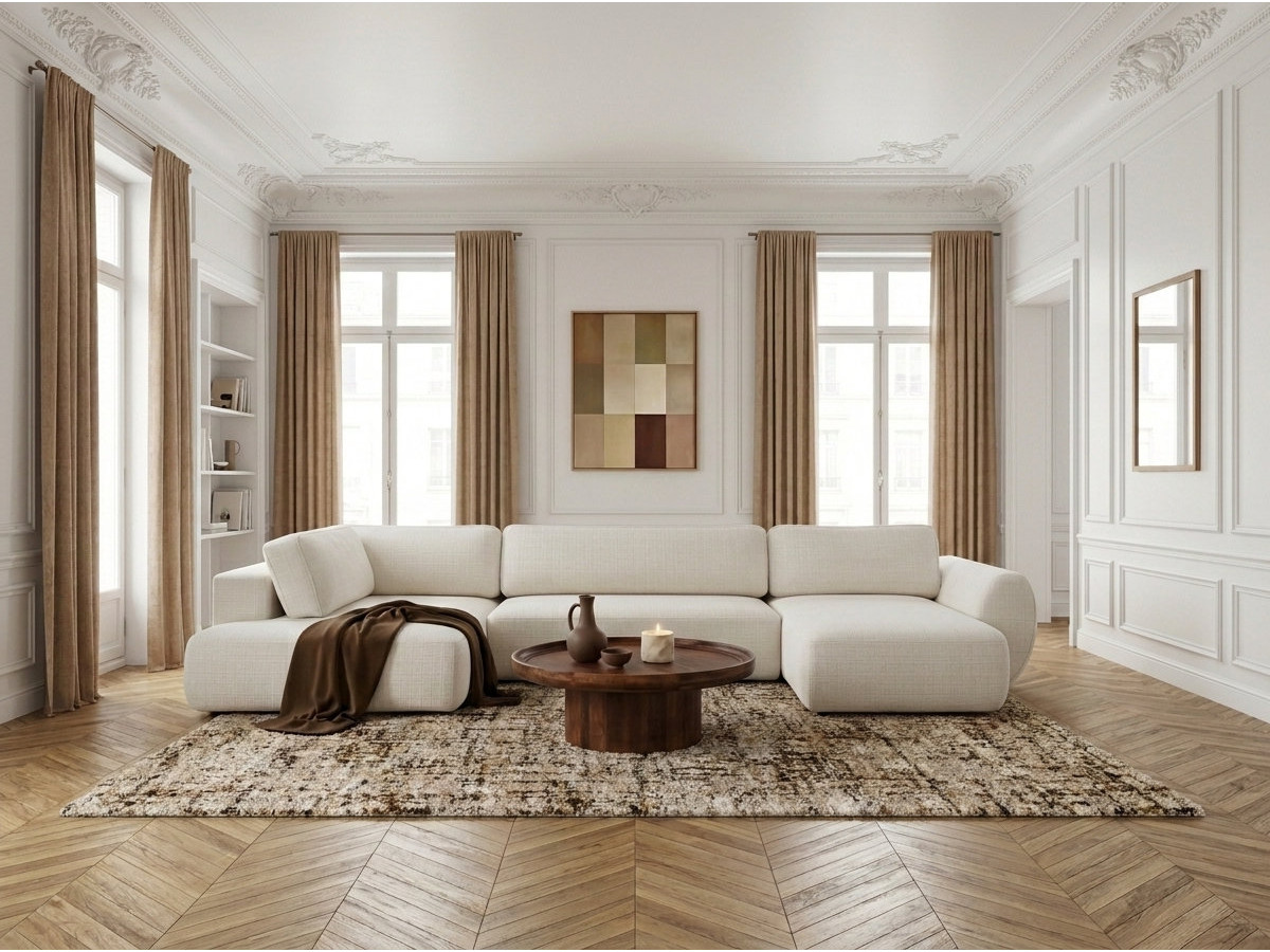Bobochic Denise Wohnlandschaft Strukturstoff Weiß Ecke rechts