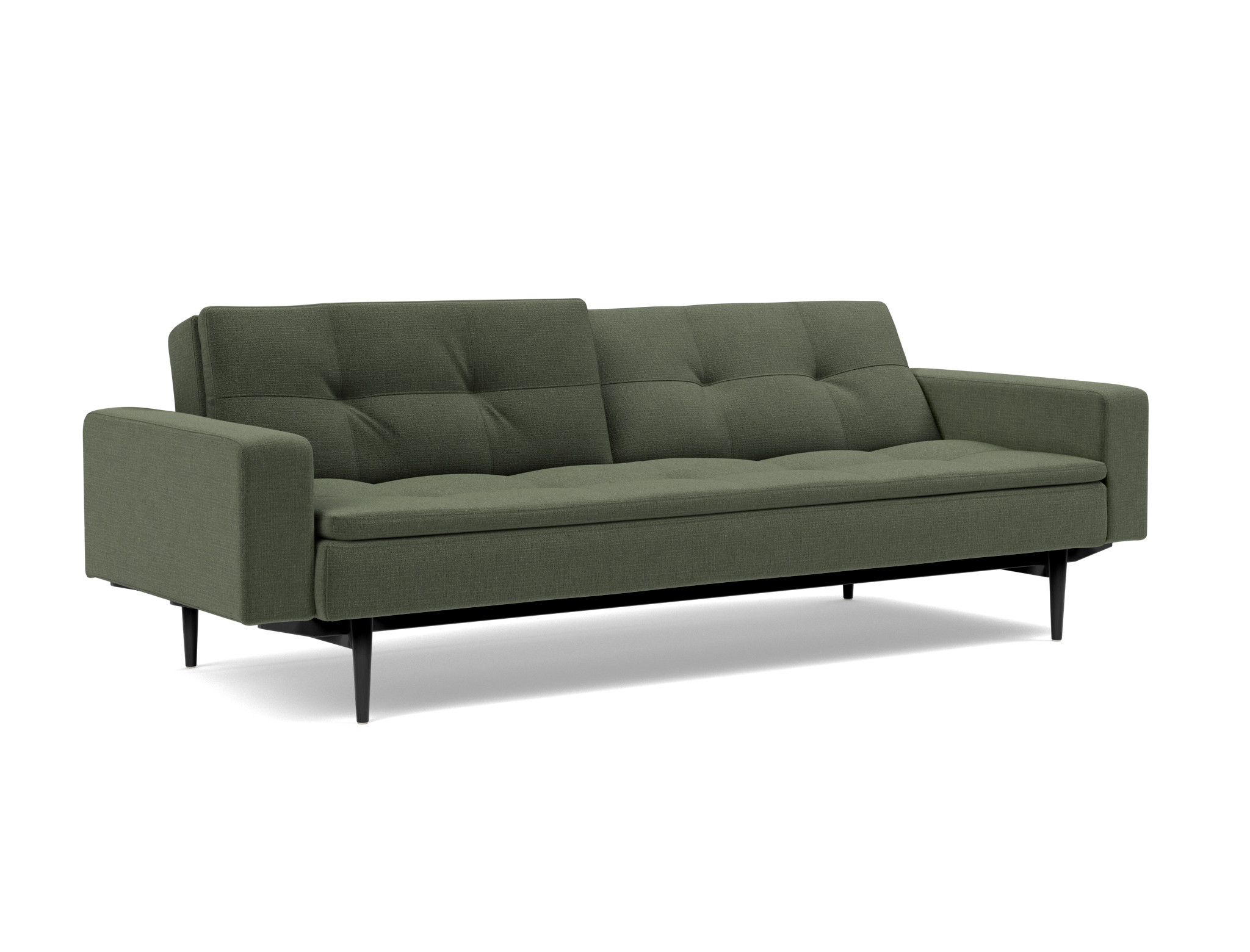 Schlafsofa Dublexo mit Armlehnen Chenille Esina 413-Olive-Green Beine Styletto Eiche schwarz