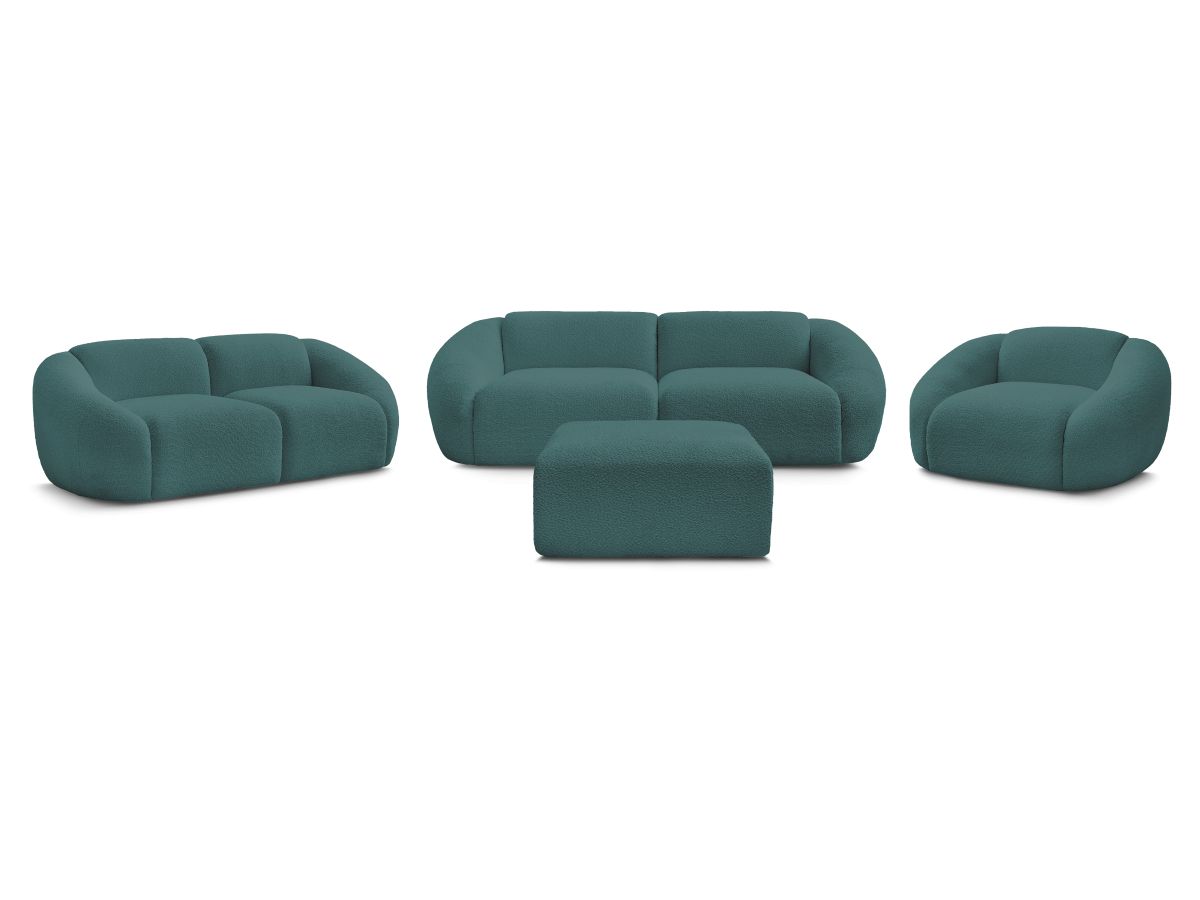 Bobochic Tina Sofa 7-Sitzer mit Pouf Bouclé-Stoff Hellblau