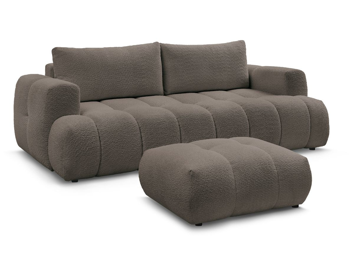 Bobochic Fuji Schlafsofa 3-Sitzer mit Bettkasten und Pouf Bouclé-Stoff Braun
