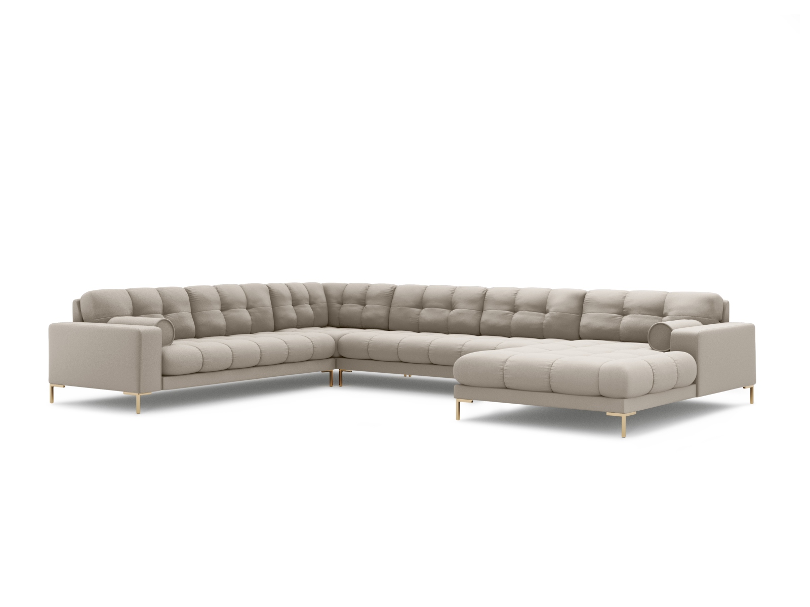 Cosmopolitan Design Panoramasofa Bali 7-Sitzer 327 cm Strukturierter Stoff Neve Beige Links Beine Gold