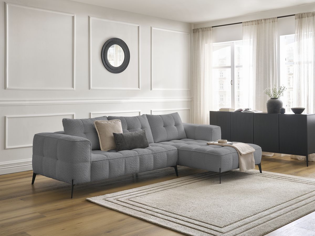 Bobochic Anis Ecksofa Bouclé-Stoff Dunkelgrau Ecke rechts