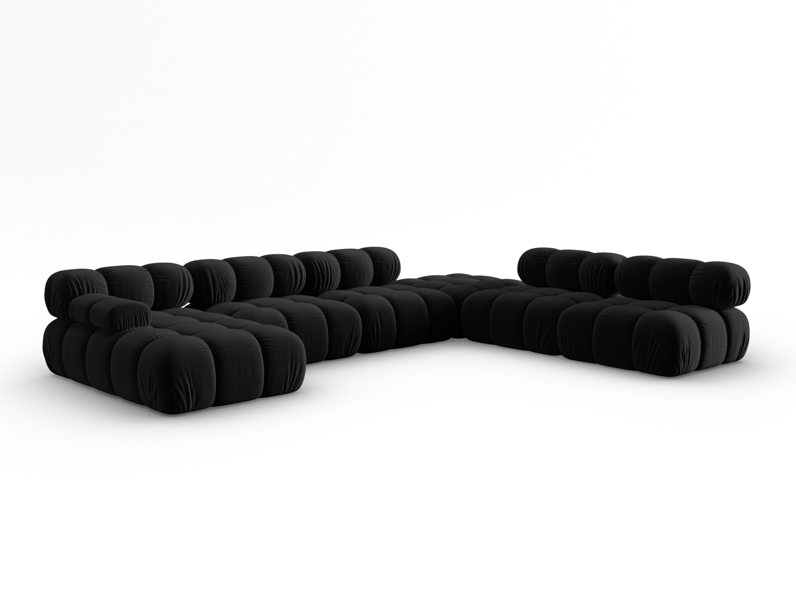 Micadoni Modulares Panorama Ecksofa Bellis 7-Sitzer Rechts Samt Bluvel Schwarz
