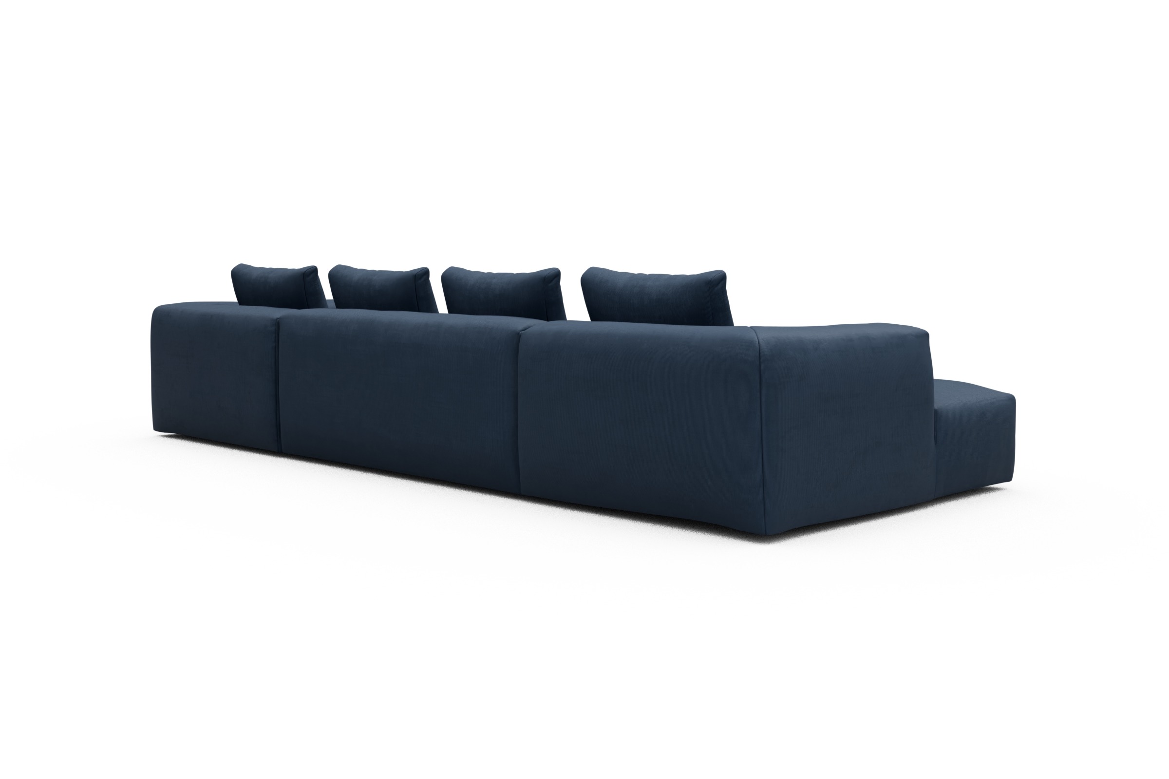 Wohnlandschaft Fred Relax-Ecke rechts mit 2-Sitzer und Chaiselongue links Cordufine-Royal-Blue