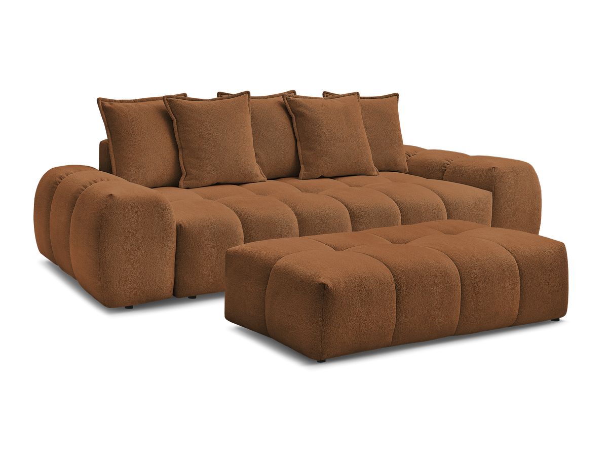 Bobochic Everest Schlafsofa 3-Sitzer mit Bettkasten und Pouf, 5 Kissen Melange-Stoff Orange