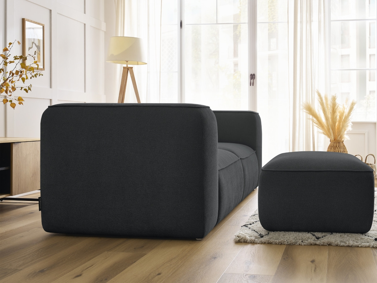 Bobochic Zephyr Sofa 3-Sitzer mit Pouf Strukturstoff Dunkelgrau