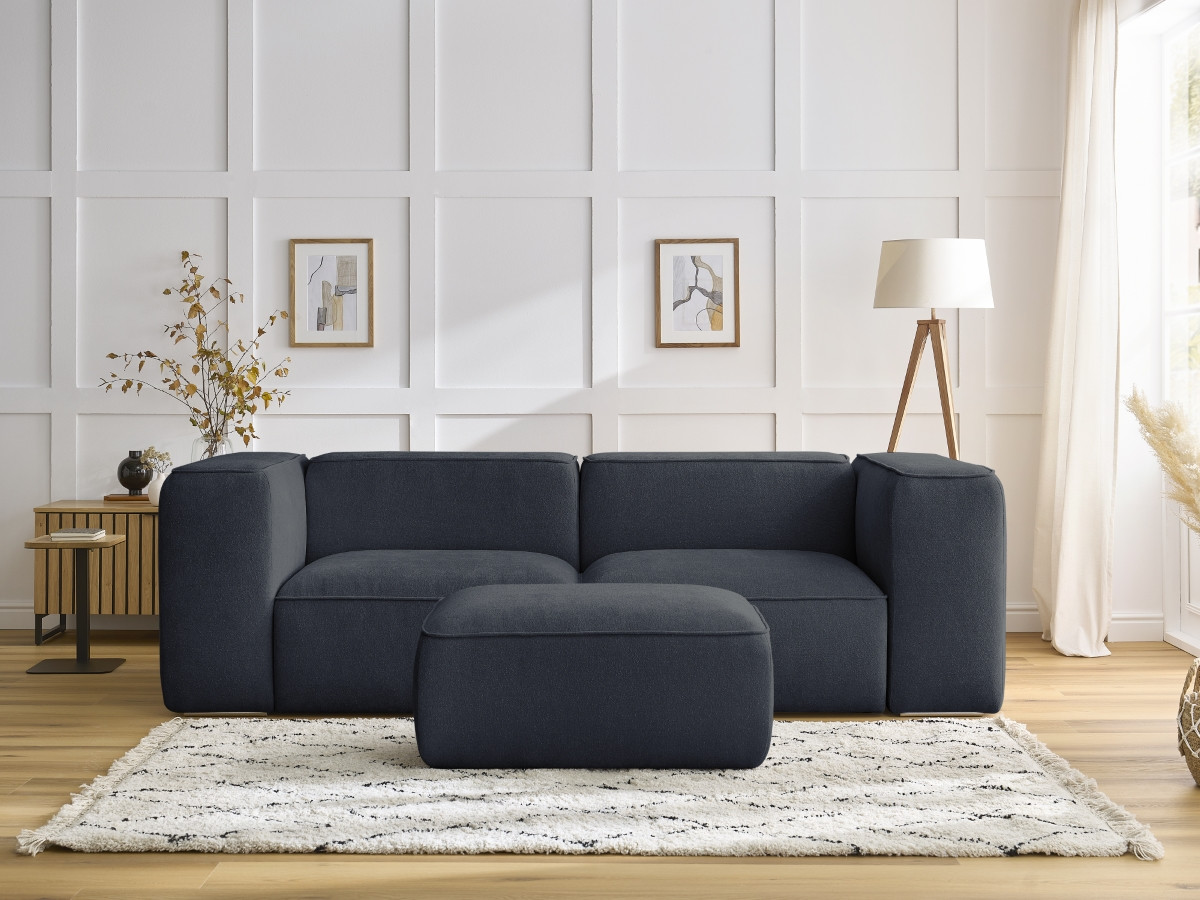 Bobochic Zephyr Sofa 3-Sitzer mit Pouf Strukturstoff Dunkelblau