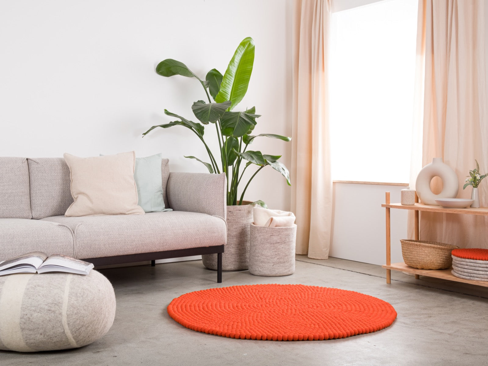 myfelt Mats Filzkugelteppich Rotorange rund Ø 50 cm