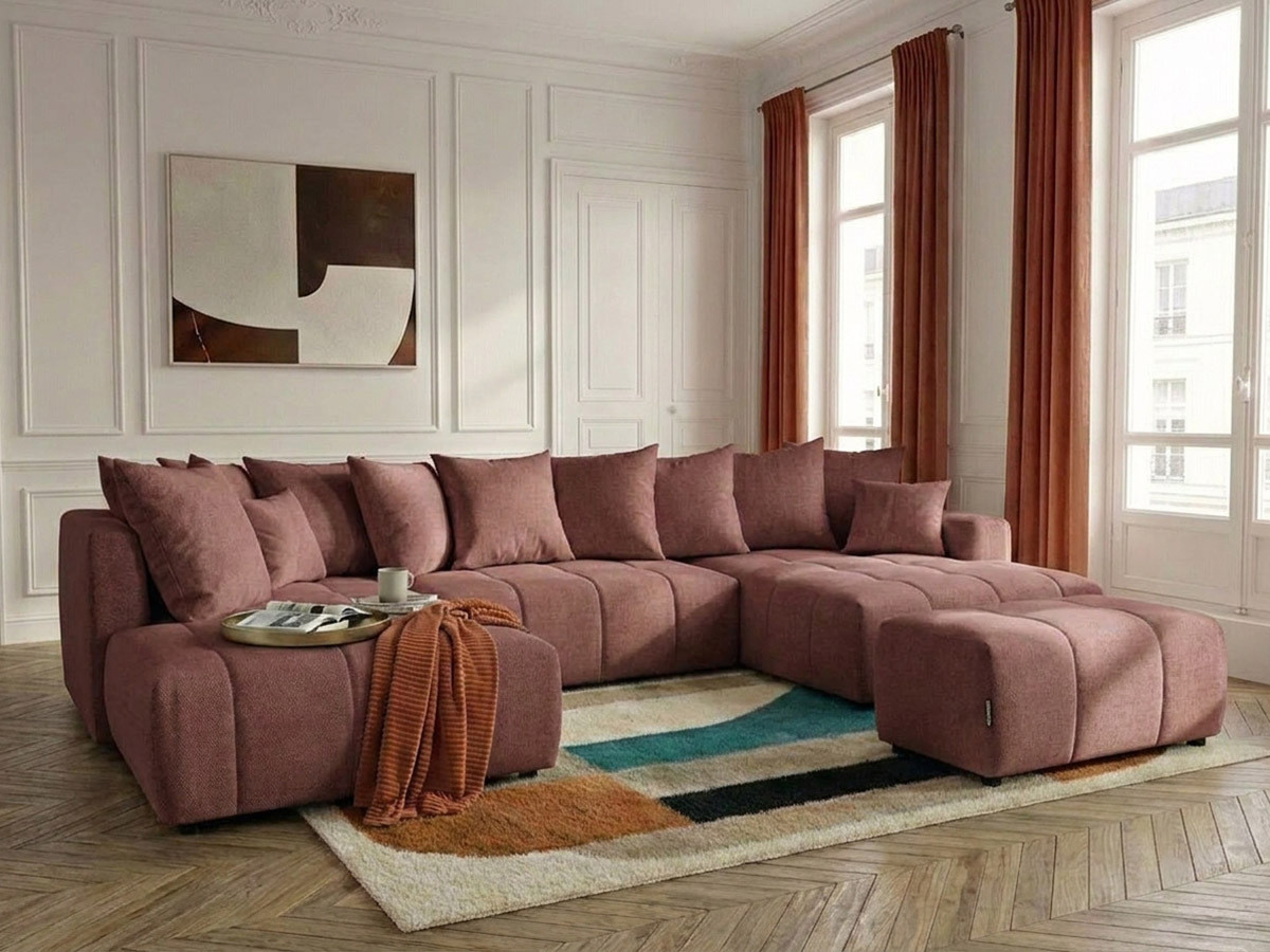 Bobochic Roxelane Wohnlandschaft mit Pouf Melange-Stoff Rot Ecke rechts