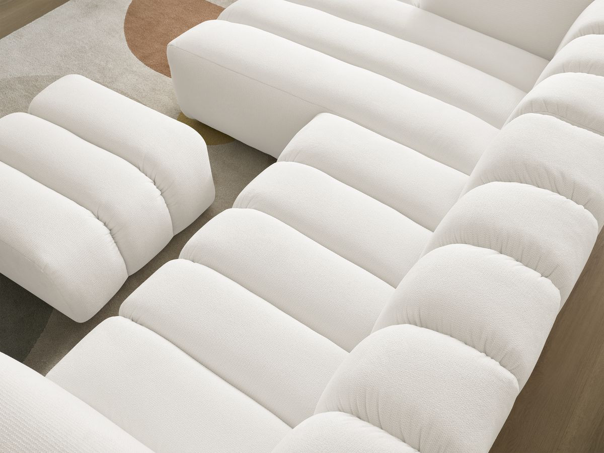 Bobochic Talia Ecksofa mit Pouf Melange-Stoff Weiß Ecke links