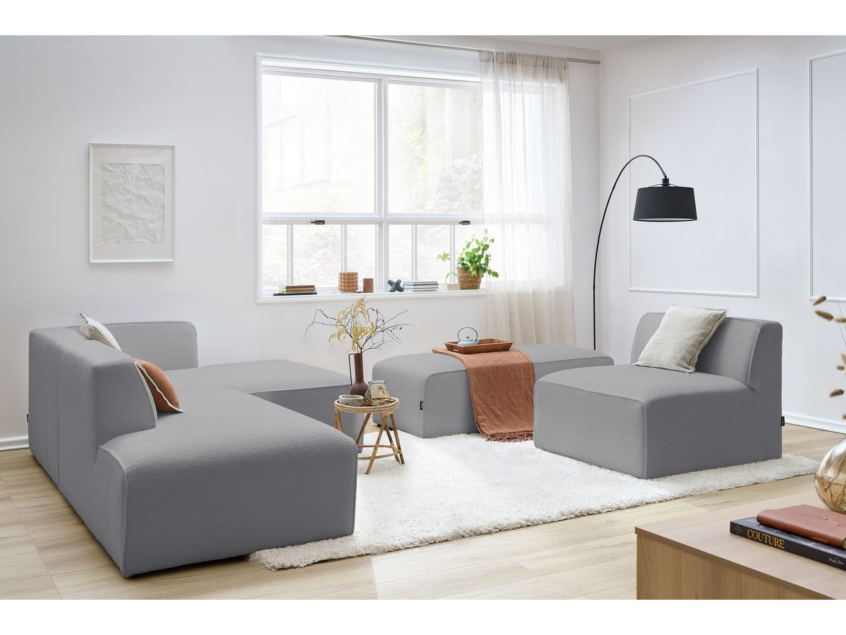 Bobochic Megeve Ecksofa mit Pouf Bouclé-Stoff Hellgrau Ecke rechts