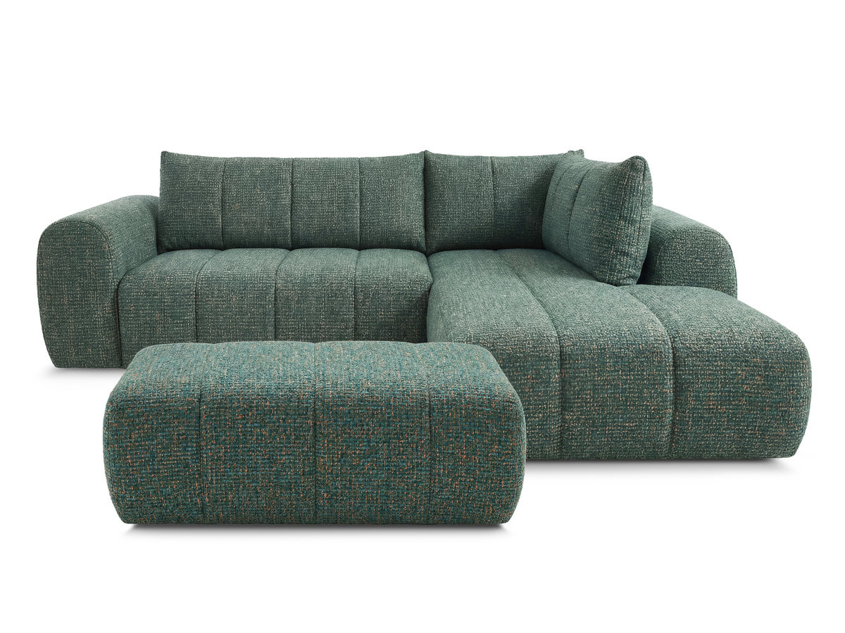 Bobochic Nesty Ecksofa in L-Form, 256 cm, mit Pouf Melange-Stoff Dunkelgrün Ecke rechts