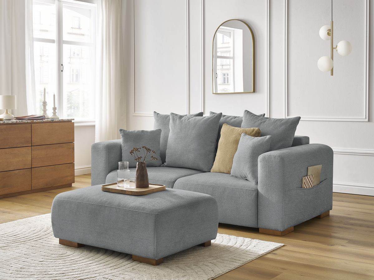 Bobochic Sidonie Sofa 3-Sitzer mit Pouf Melange-Stoff Dunkelgrau