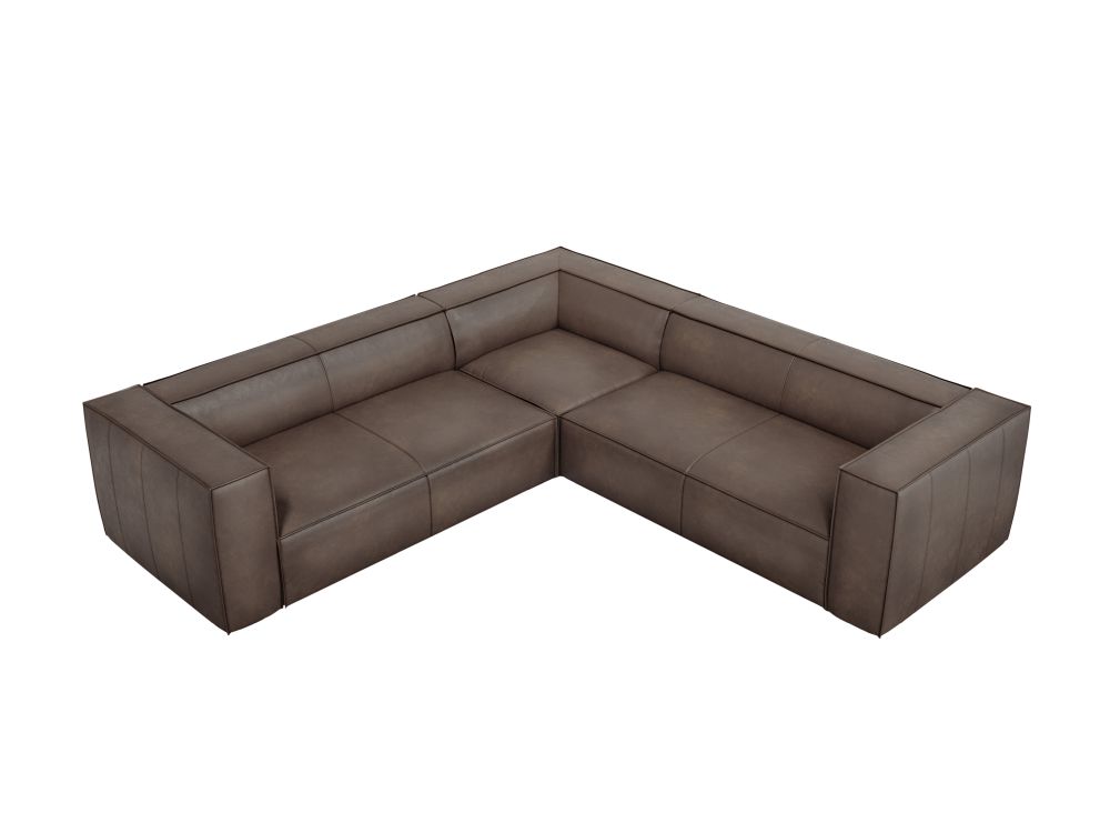 Cosmopolitan Design Symmetrisches Ecksofa Turin 5-Sitzer Leder Granada Graubraun