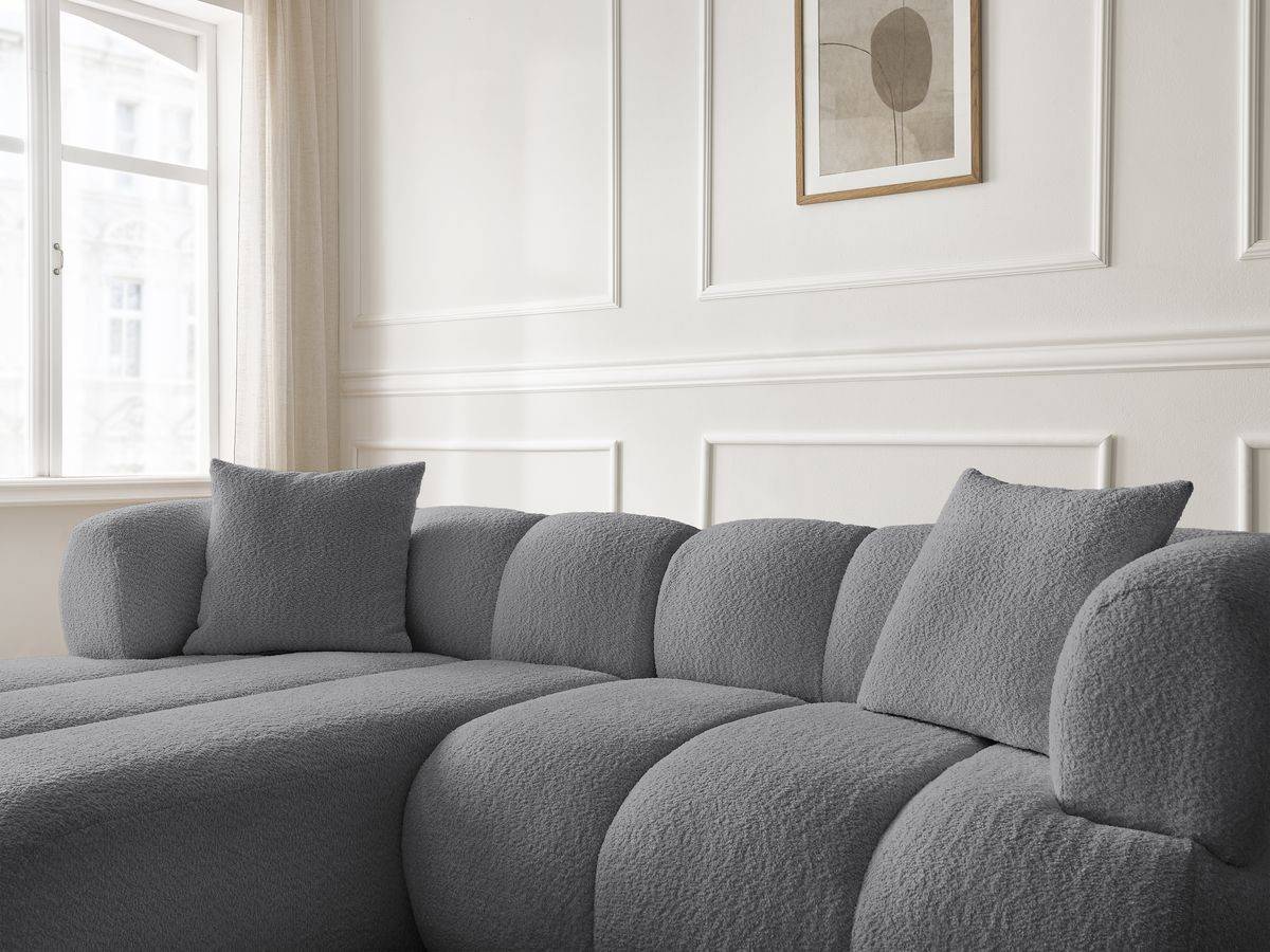 Bobochic Pamira Ecksofa mit Pouf Bouclé-Stoff Dunkelgrau Ecke links