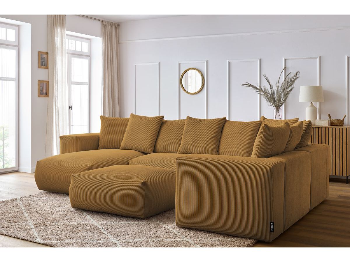 Bobochic Voltaire Wohnlandschaft mit Pouf 356 × 214 cm Cordsamt Gelb Ecke links