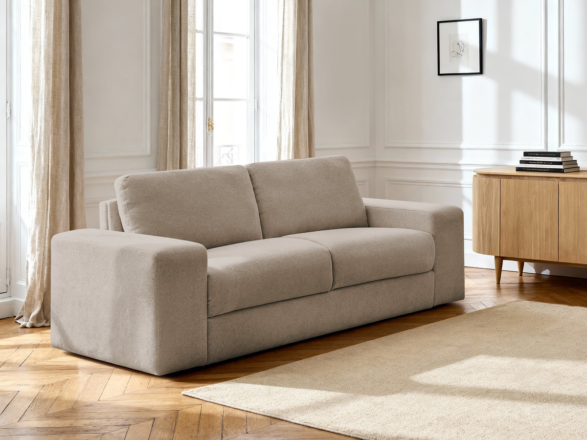 Bobochic Ibiza Schlafsofa 3-Sitzer Strukturstoff Taupe, Liegefläche 140 × 196 cm
