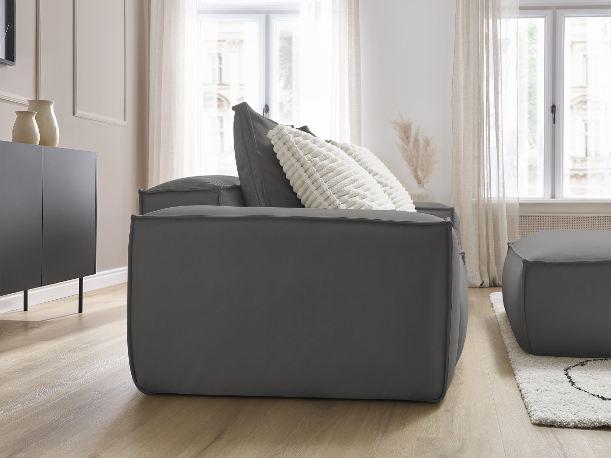 Bobochic Boheme Sofa 4-Sitzer mit Pouf Kunstleder Dunkelgrau