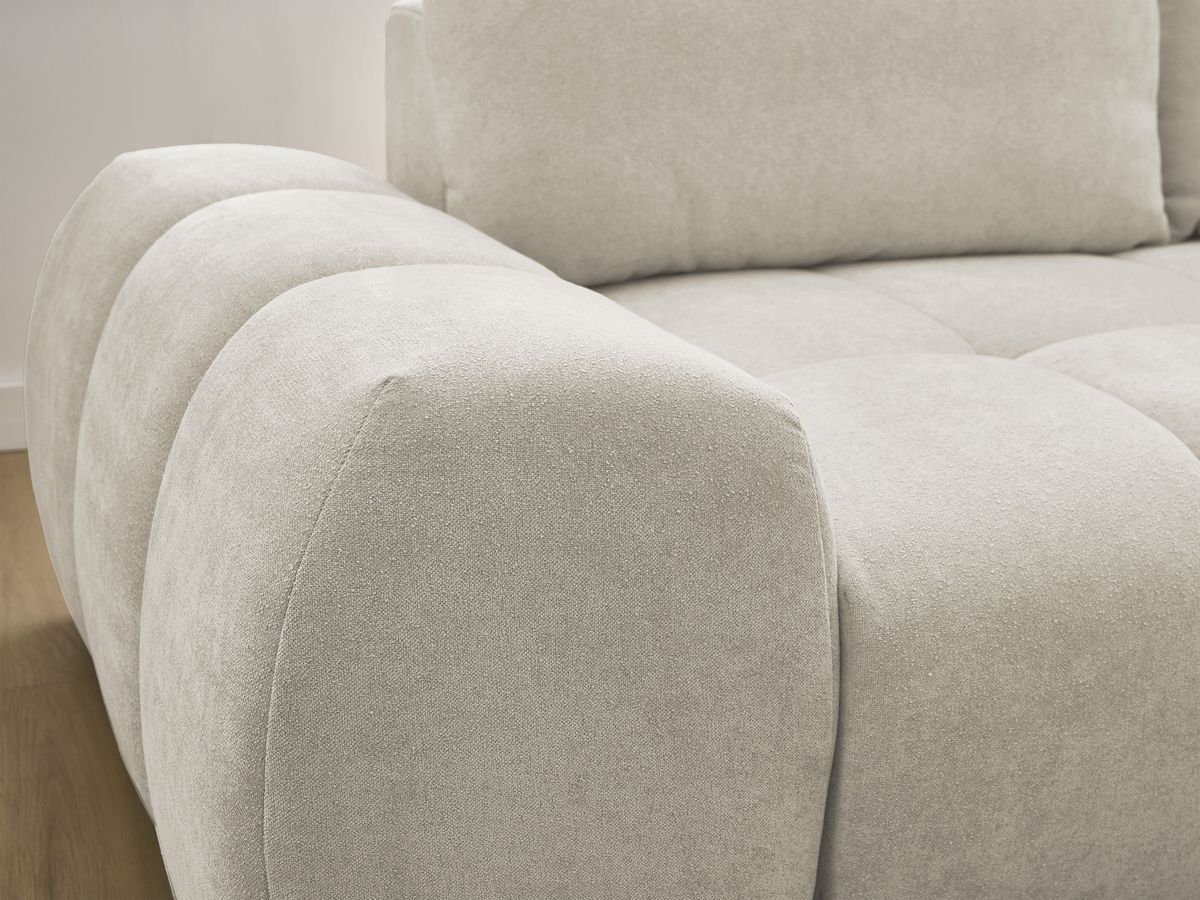 Bobochic Everest Ecksofa mit Schlaffunktion und Bettkasten 318 × 180 cm, 3 Kissen Strukturstoff Beige Ecke rechts