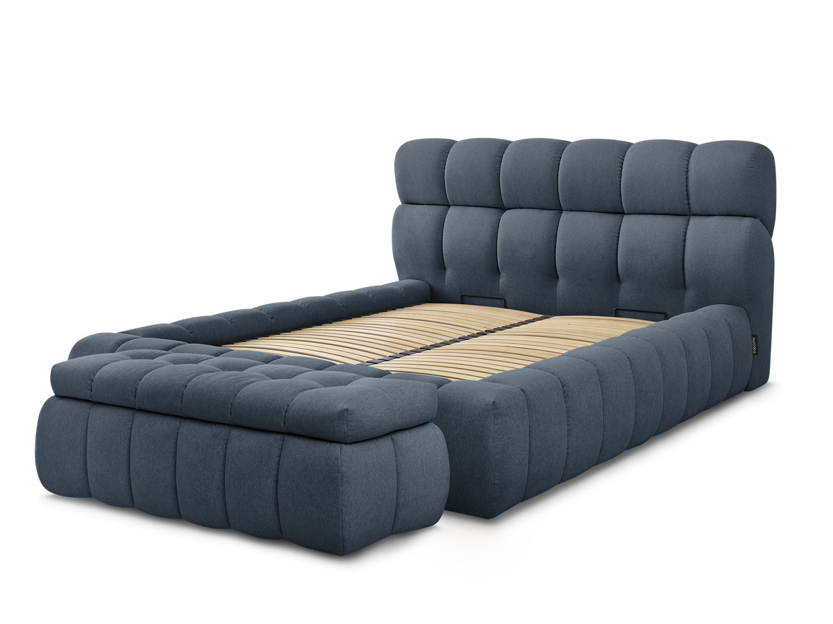 Bobochic Mont-blanc Polsterbett mit Bettkasten mit Bettbank Stoff Dunkelblau, Liegefläche 180 × 200 cm